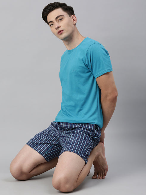 Navy Blue Checks Lounge Short